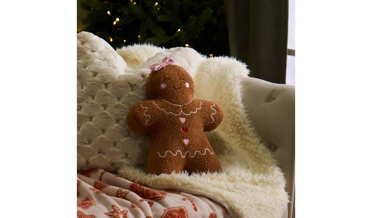 OHS Gingerbread Girl Boucle Shaped Scatter Cushion - Brown - 28 x 38 x 5cm