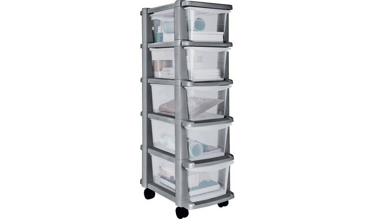 Buy Argos Home 5 Drawer Silver Plastic Slim Tower Storage Unit