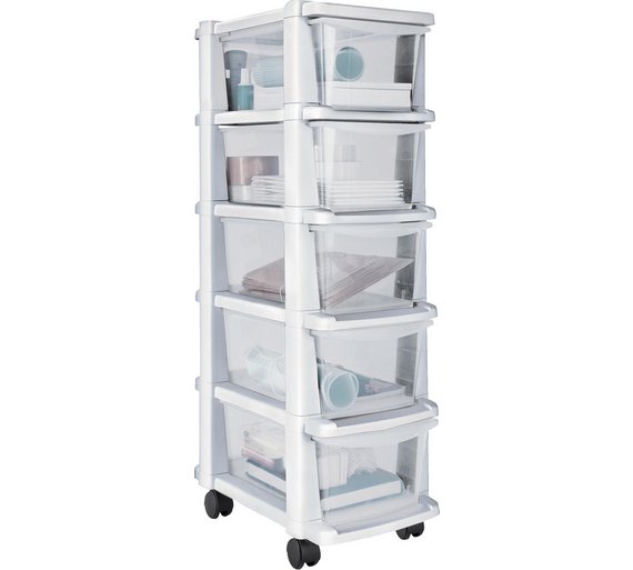 Buy HOME 5 Drawer Plastic Slim Tower - White at Argos.co.uk - Your ...