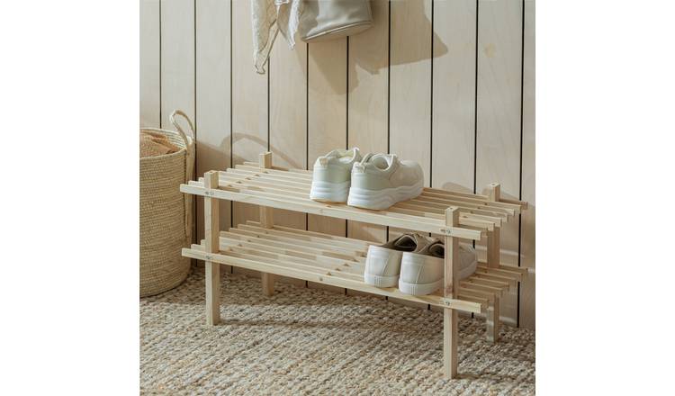 Argos Home 2 Shelf Stackable Shoe Rack - Solid Pine
