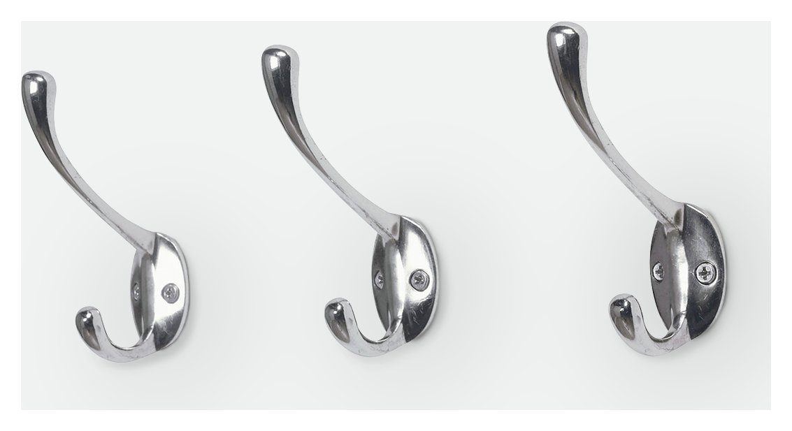 Argos Home Set of 3 Double 12cm Hooks - Chrome