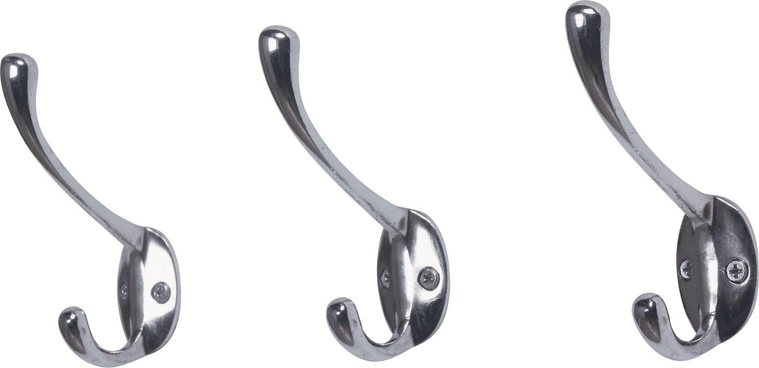 Buy HOME Set of 3 Double 12cm Hooks - Chrome | Coat hooks and stands ...