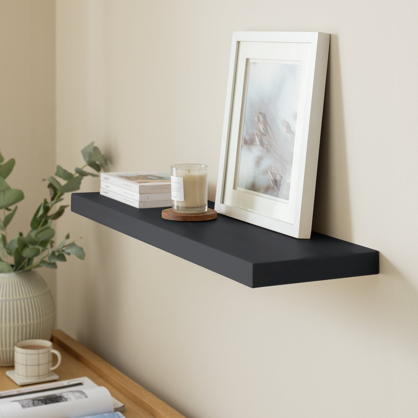 Habitat Jak 80cm Floating Shelf - High Black Gloss