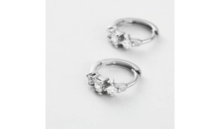 Revere Sterling Silver Square and Round Cubic Zirconia Huggies Earrings