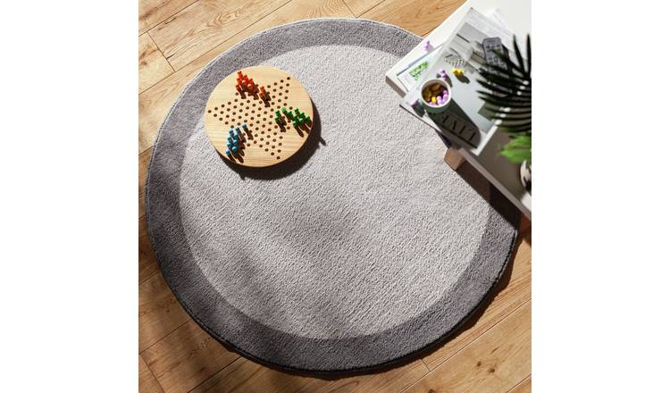 Argos Home Plain Border Round Grey Cut Pile Rug - 100cm