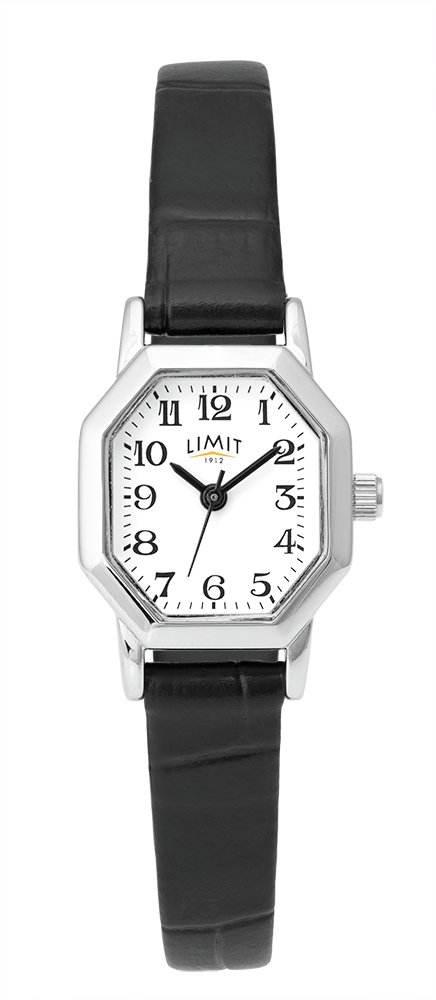 Limit Ladies White Dial Black Faux Leather Strap Watch