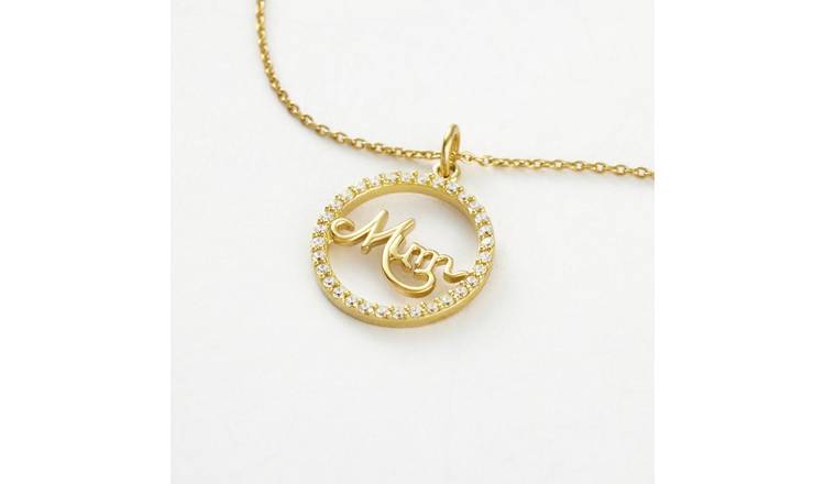 Revere Gold Plated Silver Cubic Zirconia Round Mum Pendant Necklace