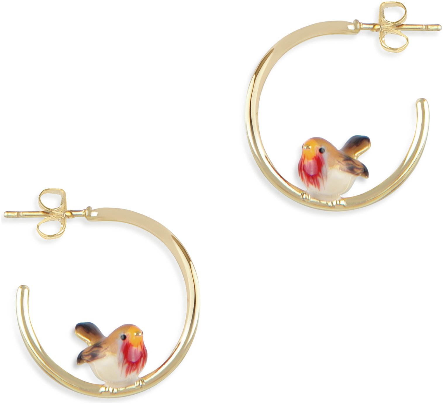 Bill Skinner Enamel Robin Hoop Earrings