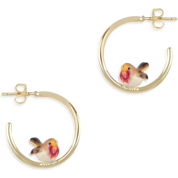  Bill Skinner Enamel Robin Hoop Earrings 0