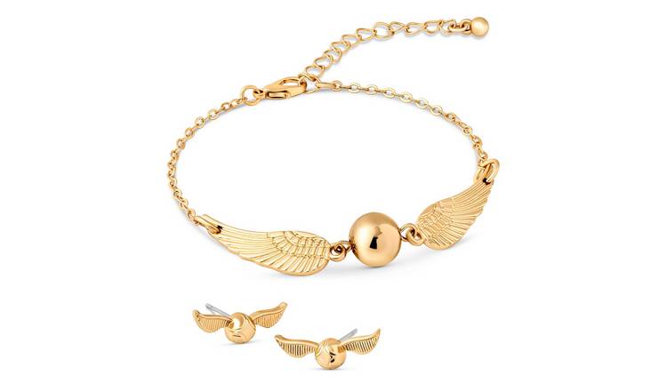 Harry Potter Golden Snitch Stud Earrings and Bangle Jewellery Set