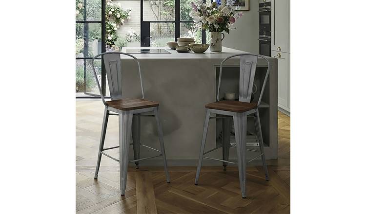 Dorel Luxor Pair of Metal Bar Stool - Silver