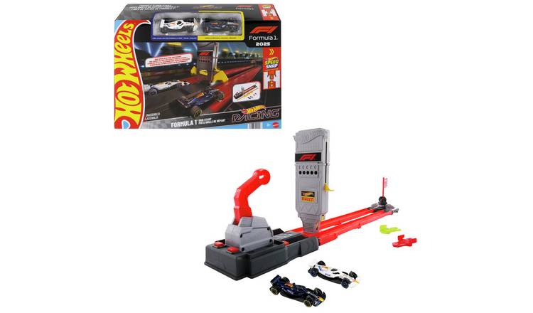 Hot Wheels Racing Formula 1 Grid Start Track Set & 2 Die-Cast F1 Cars 1:64 Scale