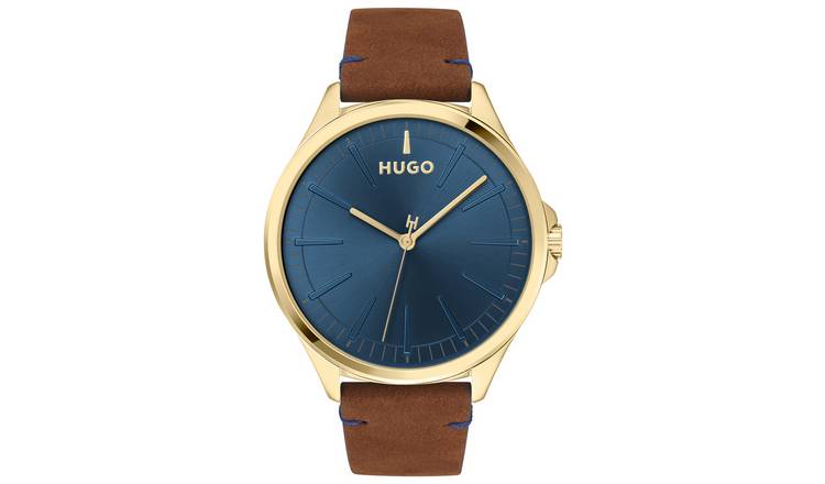 HUGO Men's Brown Leather Strap Watch