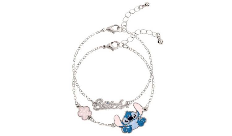 Disney Stitch Flower Charm and Stitch Name Bracelet Set - Pack of 2