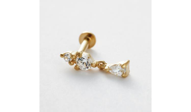 Revere Gold Plated Silver Single Flatback Drop Stud Earring
