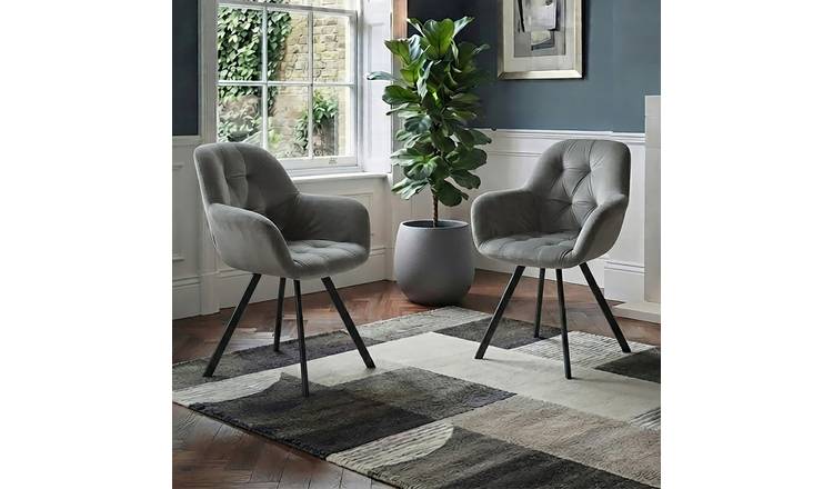 Dorel Elli Pair Of Velvet Dining Chairs - Grey