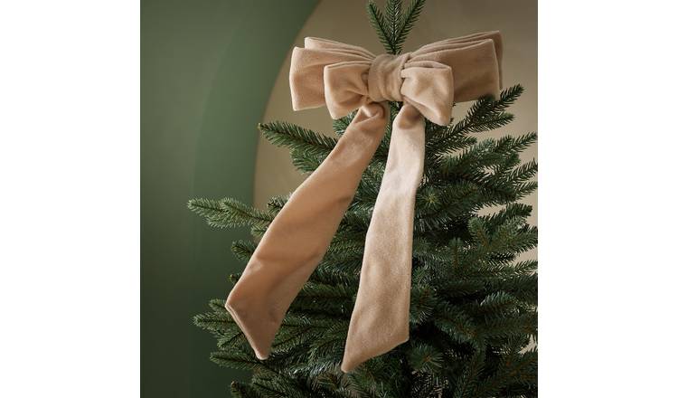 Argos Home Taupe Velvet Bow Christmas Tree Topper