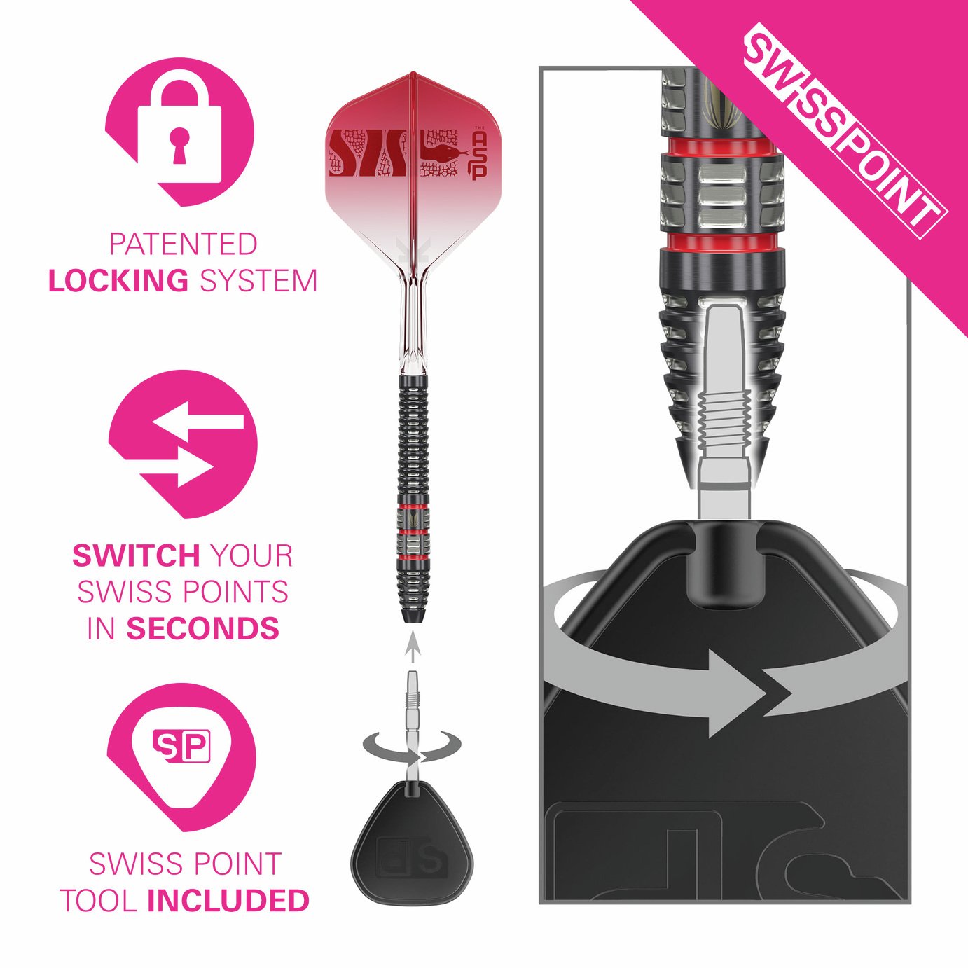 Target Darts Nathan Aspinall Generation 1 – Fléchettes Acier 90% Tungstène 22G/24G/26G Avec Swiss Point, Tiges Pro Grip Et Flights G1 Vision Ultra