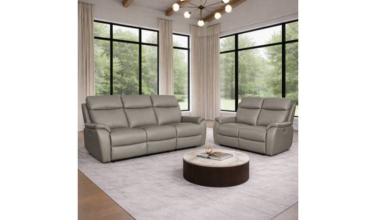 Aspire Kingsmere Leather 3 & 2 Seater Power Recliner Sofa - Elephant