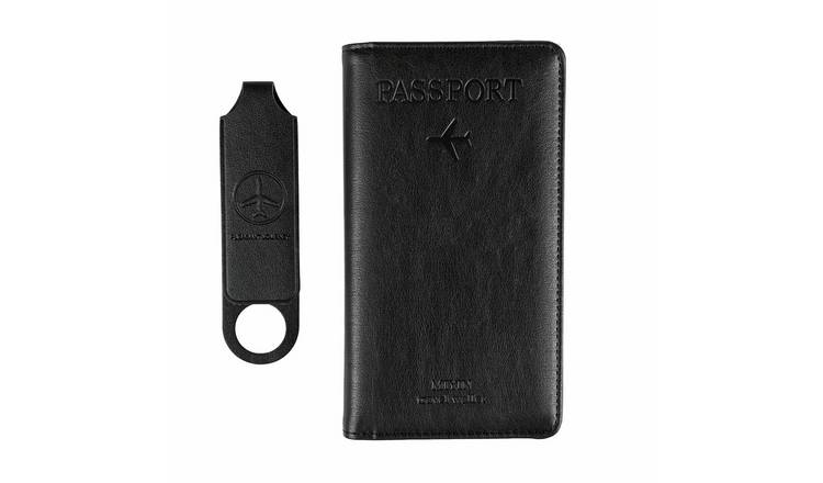 Passport Holder and Luggage Tag Travel Set Black