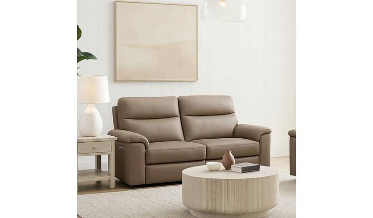 Aspire Toronto Leather 2 Seater Power Recliner Sofa - Mushroom