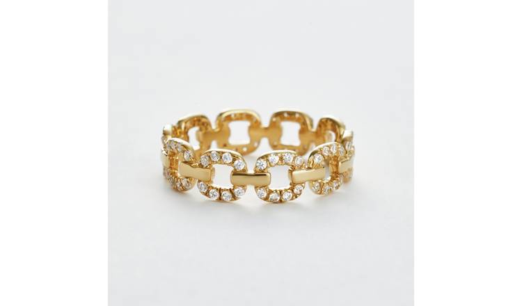 Revere Gold Plated Silver Cubic Zirconia Link Band Ring - Medium