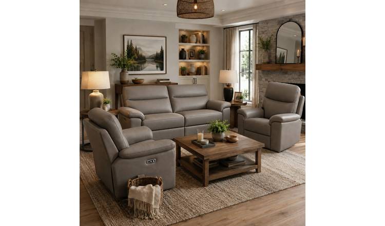 Aspire Toronto Leather 3, 1 & 1 Seater Power Recliner Sofa - Elephant