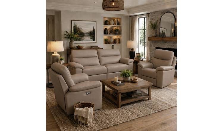 Aspire Toronto Leather 3, 1 & 1 Seater Power Recliner Sofa - Mushroom