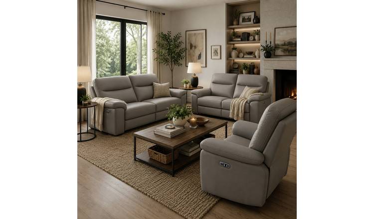 Aspire Toronto Leather 3, 2 & 1 Seater Power Recliner Sofa - Elephant