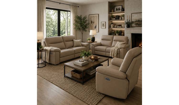 Aspire Toronto Leather 3, 2 & 1 Seater Power Recliner Sofa - Mushroom
