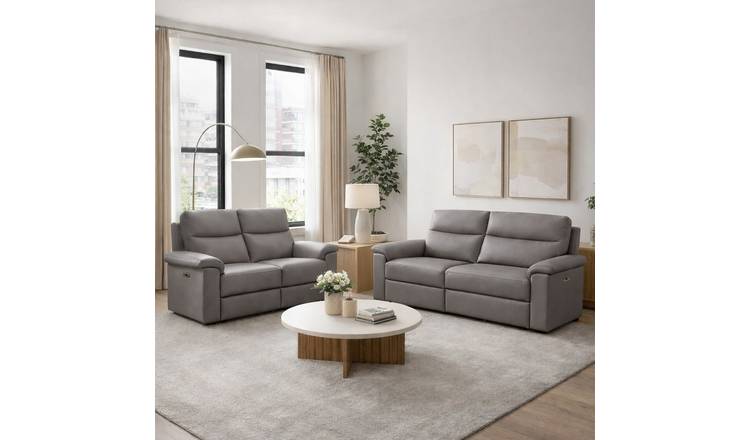 Aspire Toronto Leather 3 & 2 Seater Power Recliner Sofa - Elephant