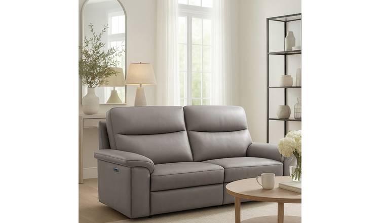 Aspire Toronto Leather 3 Seater Power Recliner Sofa - Elephant