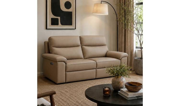 Aspire Toronto Leather 3 Seater Power Recliner Sofa - Mushroom