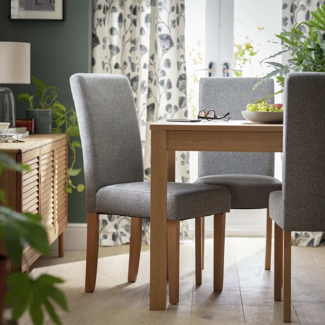 Argos Home Pair of Tweed Mid Back Dining Chairs - Grey