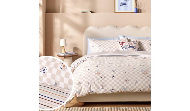 Argos Home Brunch Club Beige Bedding Set - Single