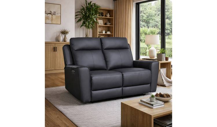 Aspire Elmhurst Leather 2 Seater Power Recliner Sofa - Charcoal