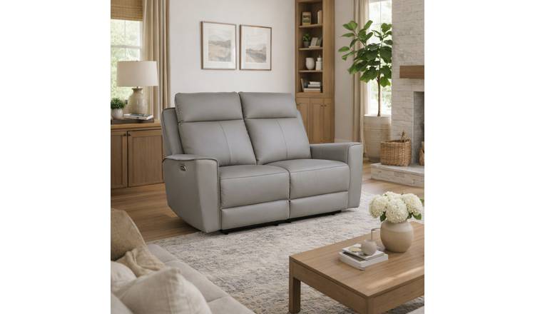 Aspire Elmhurst Leather 2 Seater Power Recliner Sofa - Elephant