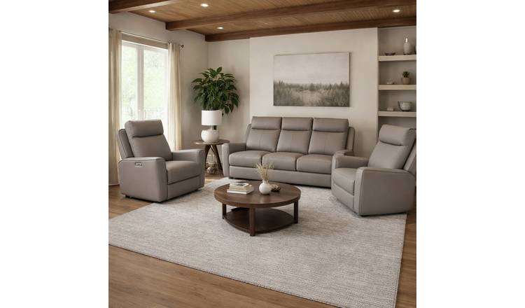 Aspire Elmhurst Leather 3, 1 & 1 Seater Power Recliner Sofa - Elephant