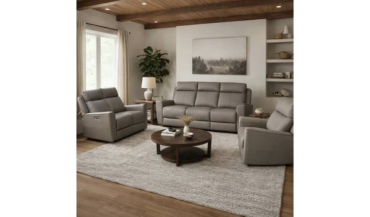 Aspire Elmhurst Leather 3, 2 & 1 Seater Power Recliner Sofa - Elephant