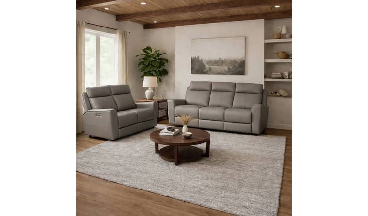 Aspire Elmhurst Leather 3 & 2 Seater Power Recliner Sofa - Elephant