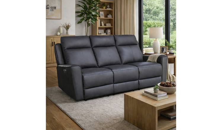 Aspire Elmhurst Leather 3 Seater Power Recliner Sofa - Charcoal