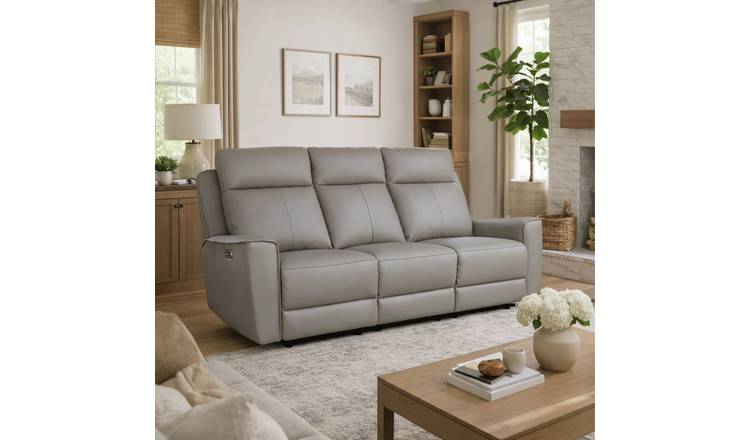 Aspire Elmhurst Leather 3 Seater Power Recliner Sofa - Elephant
