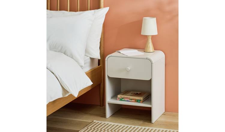 Argos Home Alfie Curved 1 Drawer Bedside Table - Neutral