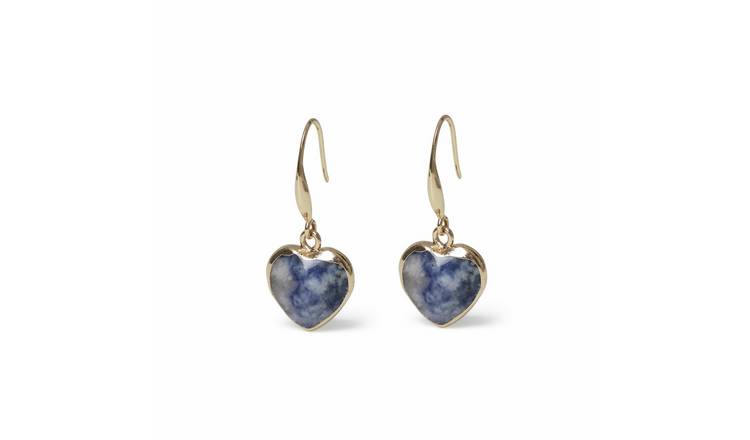 Freedom Marble Blue Stone Semi Precious Heart Drop Earrings