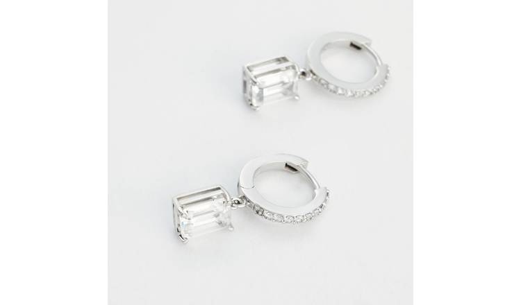 Revere 925 Sterling Silver Emerald Cut Cubic Zirconia Hoop Earrings