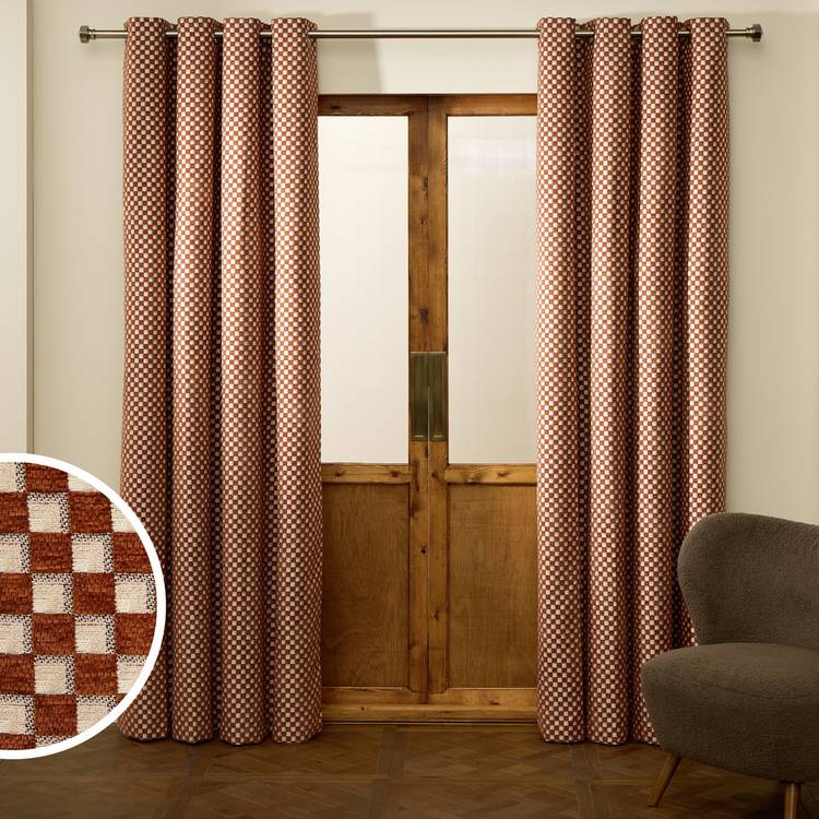Habitat Chequered Blackout Eyelet Curtain - Burnt Orange - 117x183cm 0