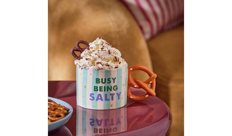 Argos Home Busy Being Salty Printed Mug with 3D Pretzel Handle