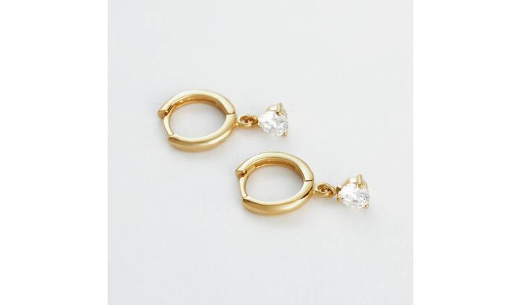 Revere Gold Plated Silver Round Cubic Zirconia Drop Huggies Earrings