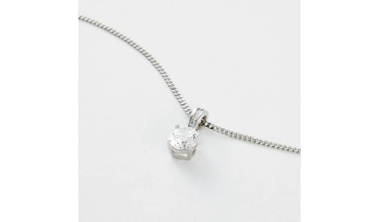 Revere 925 Sterling Silver Round Cubic Zirconia Pendant Necklace