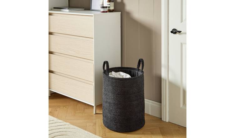 Argos Home Polyester Round Boucle Laundry Basket - Black 